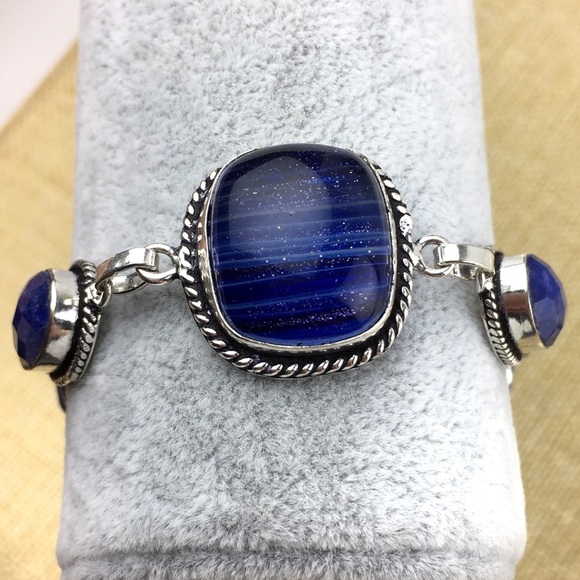 New Faceted Sapphire Crystal Stone & Dichroic Acrylic Silver Bracelet 7 - 7.5 - Picture 2 of 8